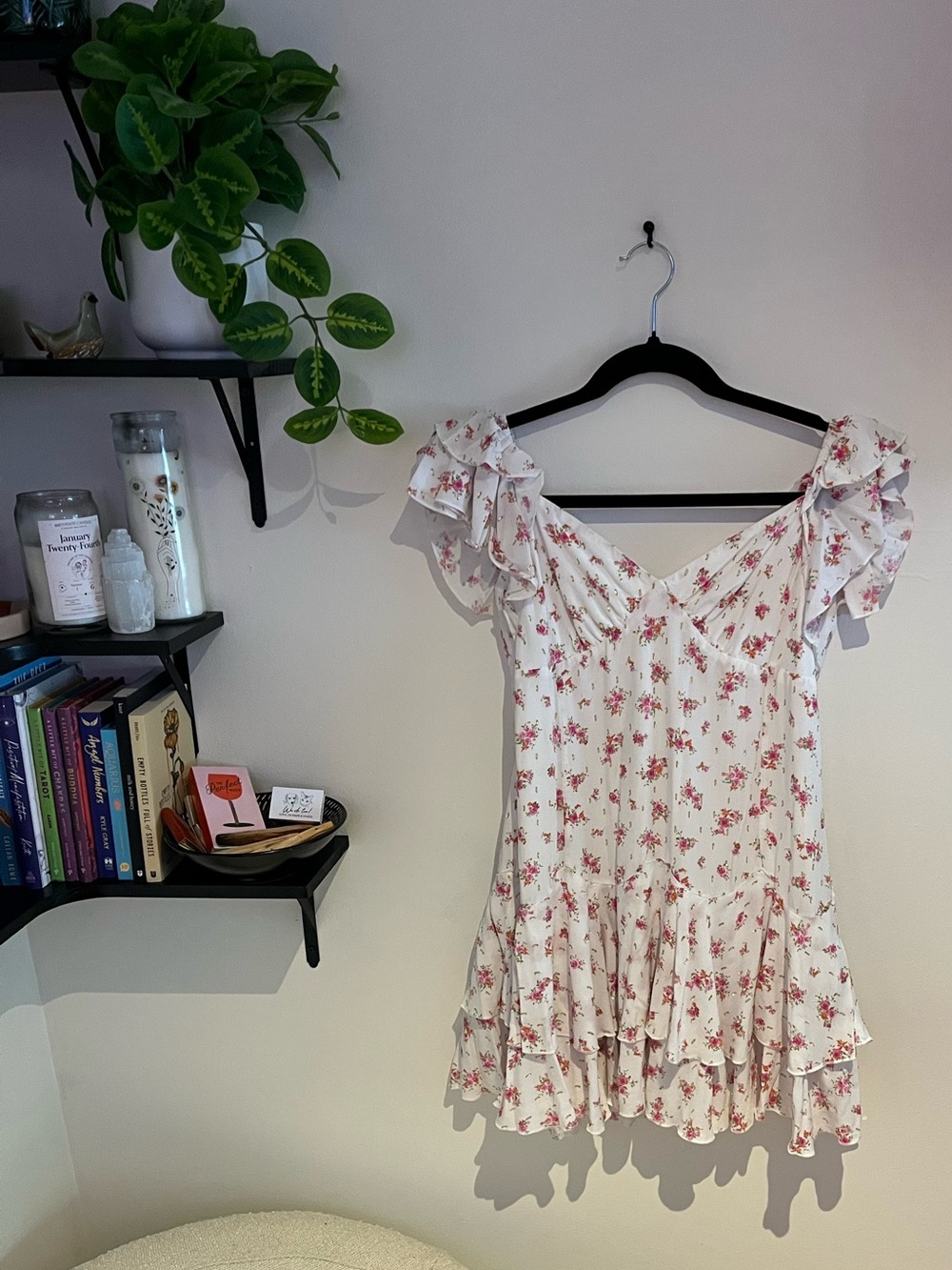 Altar’d State Ruffle Sleeve White and Pink Floral Dress